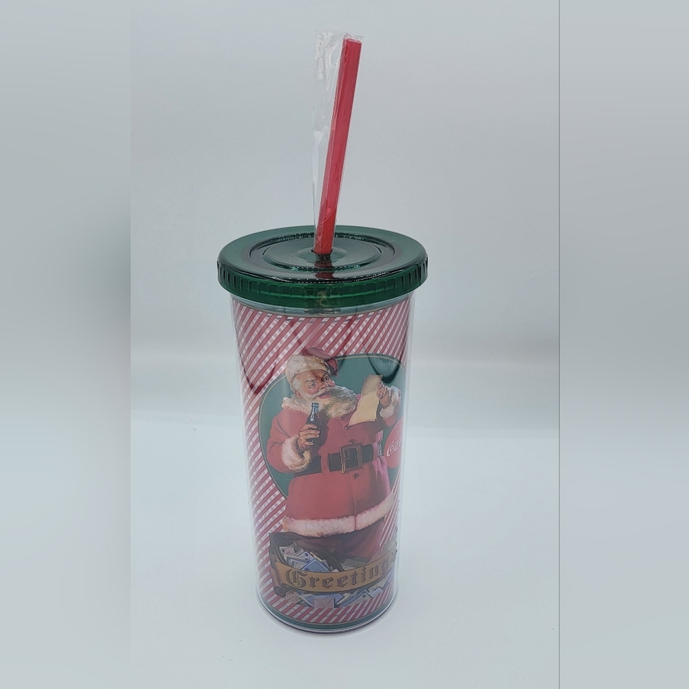 Coca-Cola Holiday Santa Claus Tumbler With Lid - NEW 20 ounces